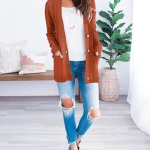 Margeaux & Ellie Boho Women's Brown/Rust Cottagecore Cardigan Sweater Small